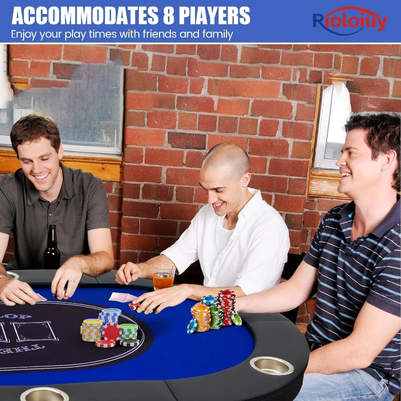Rioloiuy 8-Player Foldable Poker Table — 71"" Texas Hold'em Casino Table with Padded Rails, Stainless Cup Holders, Reinforced Frame and No-Assembly Foldable Design
