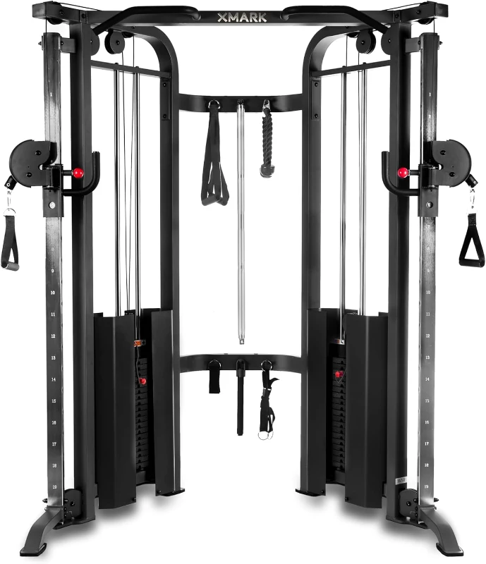 XMARK Functional Trainer — Dual 200 lb Weight Stacks Cable Machine & Crossover with Adjustable FID Bench for Home or Garage Gyms