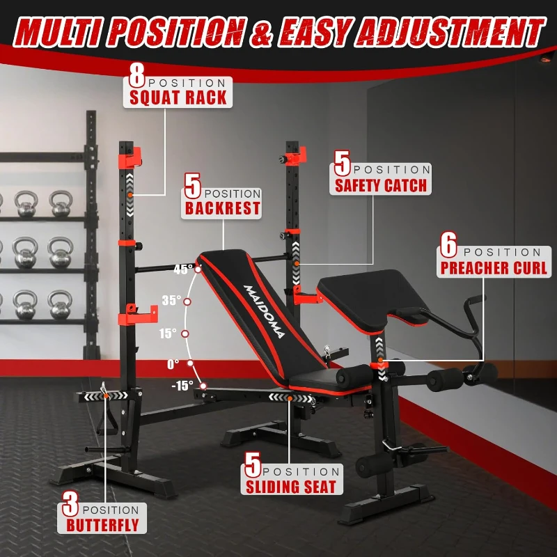 MAIDOMA 8-in-1 Olympic Weight Bench Set — 1500 lb Capacity with Leg Extension/Curl, Preacher Pad, Adjustable Rack and Foldable Design (US Stock)
