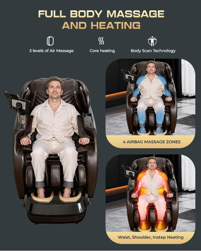 4D SL-Track Full-Body Shiatsu Massage Chair Recliner with Zero Gravity, Core Heating, 20 Techniques, 10 Modes, Deep Yoga Stretch, Foot Rollers, AI Voice, Touchscreen & Wireless Charging
