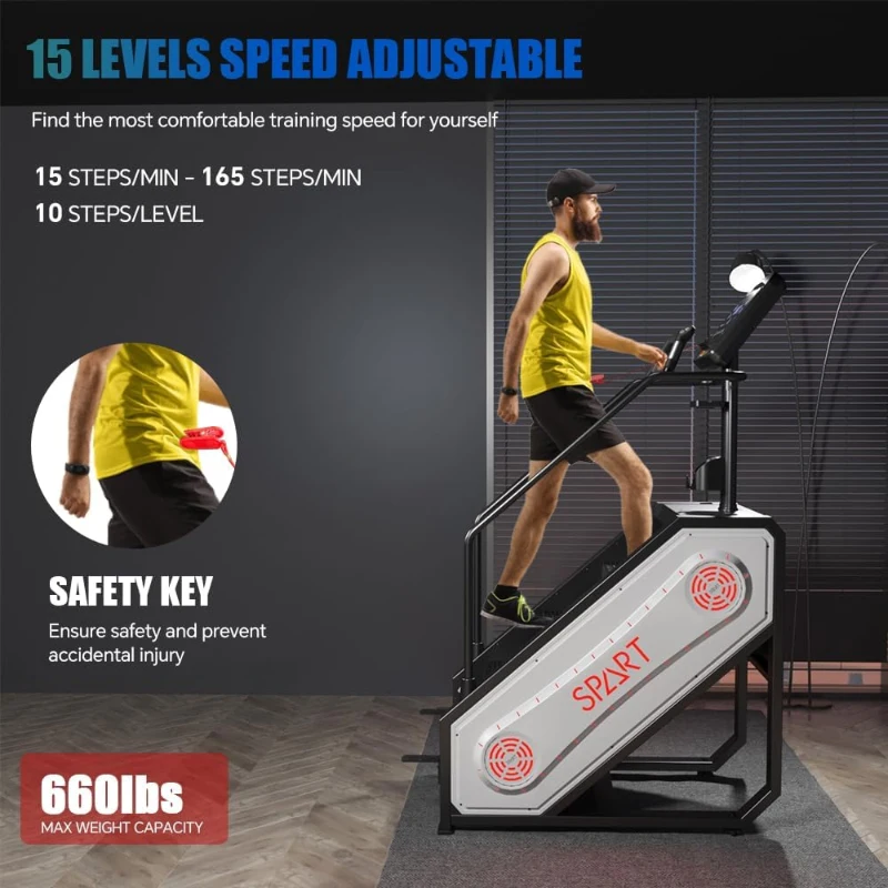 SPART Commercial Stair Climber Stepper with 18"" LED Console, 15-Speed Levels, Built-In Speaker, Cooling Fan, Wireless Charging & Safety Key for Home Gym