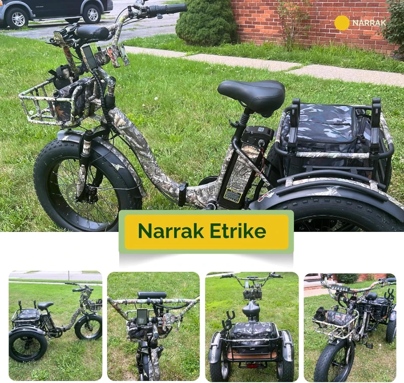 Narrak Adult Electric Tricycle 750W (Peak 1350W) 48V 13Ah Ebike - 20x4.0"" Aluminum Folding Fat-Tire 3-Wheel Trike with Rear Motor Differential & Hydraulic Brakes