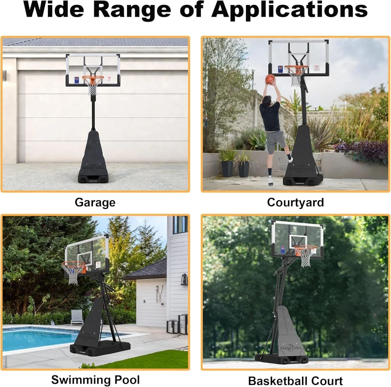 Adjustable Outdoor Basketball Hoop with 44/54-inch Shatterproof Backboard, 5.25–10 ft Height Range, Portable Base with Sandbag