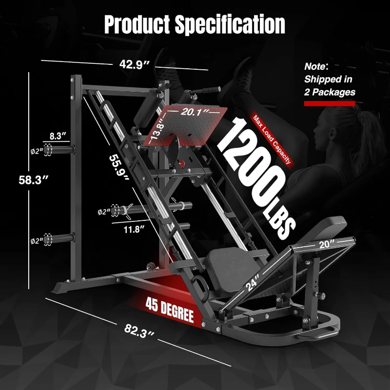 Dripex 2-in-1 Leg Press & Hack Squat Machine for Home Gym, 45° Combo with 4 Weight Plate Storage Posts — Plates Not Included