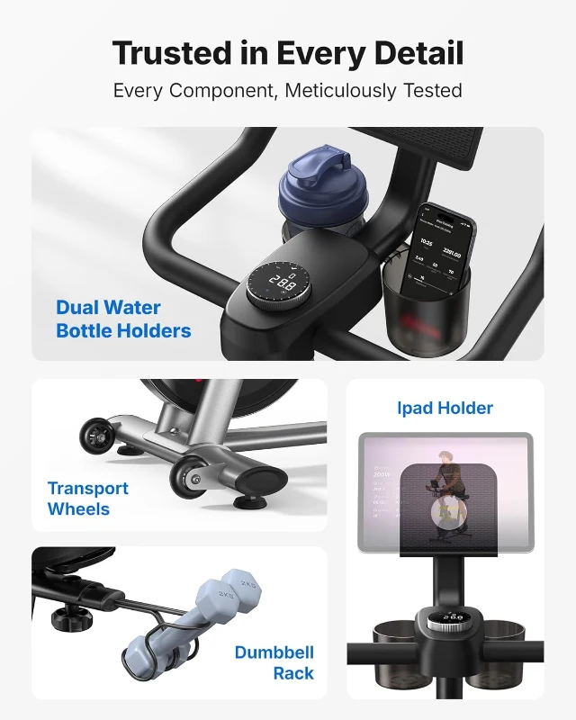 MERACH Stationary Exercise Bike with App — Brake Pad Resistance, Low-Noise Indoor Cycling, 300 lb Capacity, Tablet Mount & Guided Classes