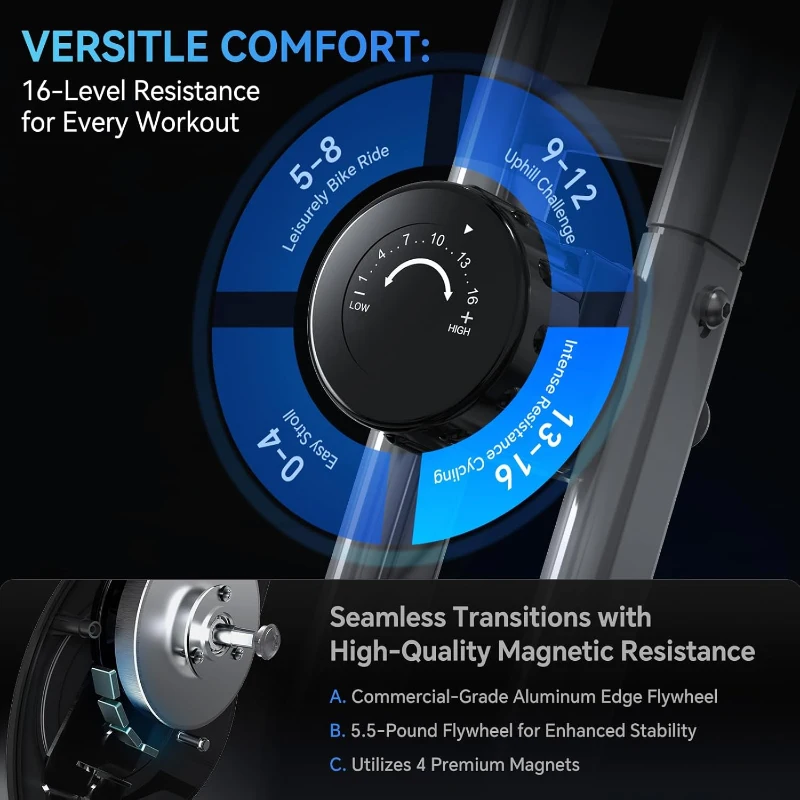 2025 X-Bike 816 Compact Foldable Exercise Bike — 5-in-1 Home Stationary Bike with 16-Level Quiet Magnetic Resistance, Portable Design and LCD Monitor (260 lb Capacity)