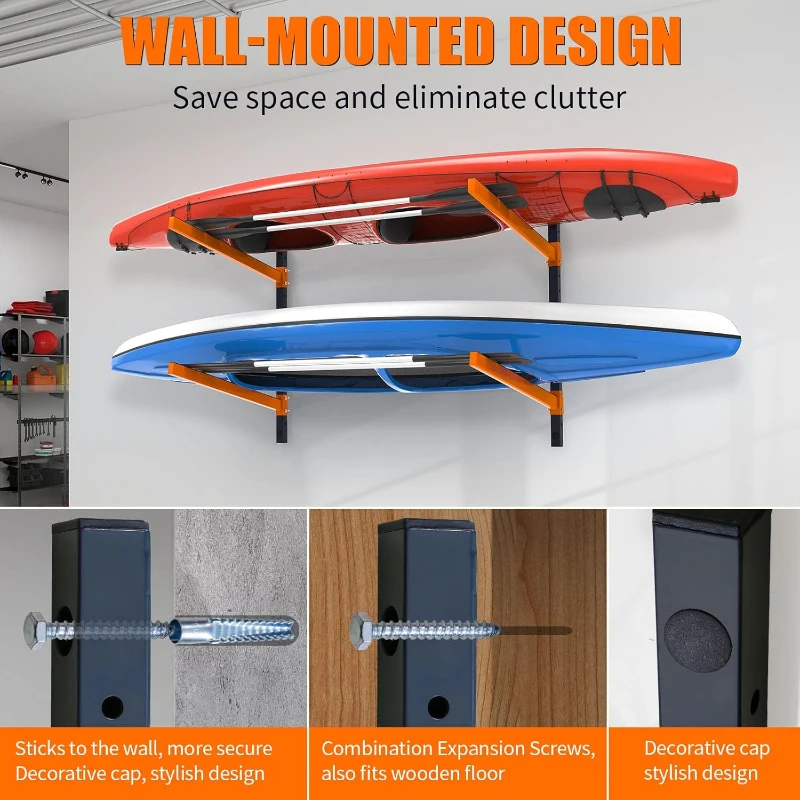 Wall-Mount Kayak Storage Rack — Heavy-Duty Adjustable Multi-Boat Organizer for Indoor & Outdoor Use, Garage Space-Saver