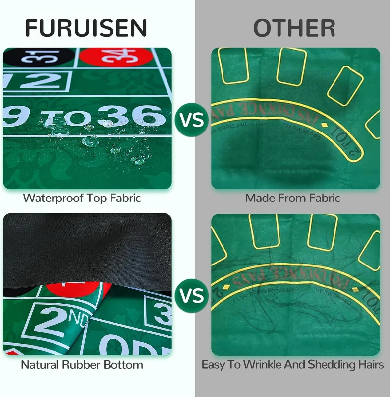 70"" x 35"" Upgraded Waterproof Casino Roulette Tabletop Layout Mat with Carrying Bag, Anti-Slip Rubber Roulette Game Cover for Parties and Game Nights