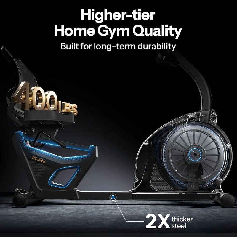 Niceday Recumbent Magnetic Exercise Bike with Smart App Compatibility — 32-Level Electric Resistance, 18 lb Quiet Flywheel, LCD Monitor, Heart-Rate Handles, 400 lb Capacity