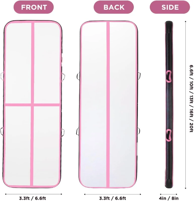 Air Tumble Track Mat with Electric Pump - Inflatable Gymnastics Mat 10ft/13ft/16ft/20ft, 4in or 8in Thick - Portable, Waterproof for Home Training, Cheer & Pool Use