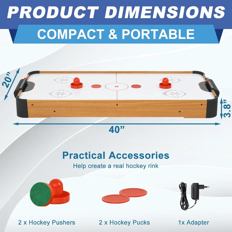 40 in Portable Tabletop Air Hockey Table - Indoor Arcade Game for Kids & Adults with Electronic Fan Motor, 2 Pucks, 2 Pushers