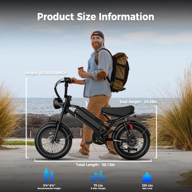 Electric Dirt Bike for Adults – 2000W/1500W Peak Motor Ebike with 20""/16""x4"" Fat Tires, 48V Removable Battery, All-Terrain Dual Suspension