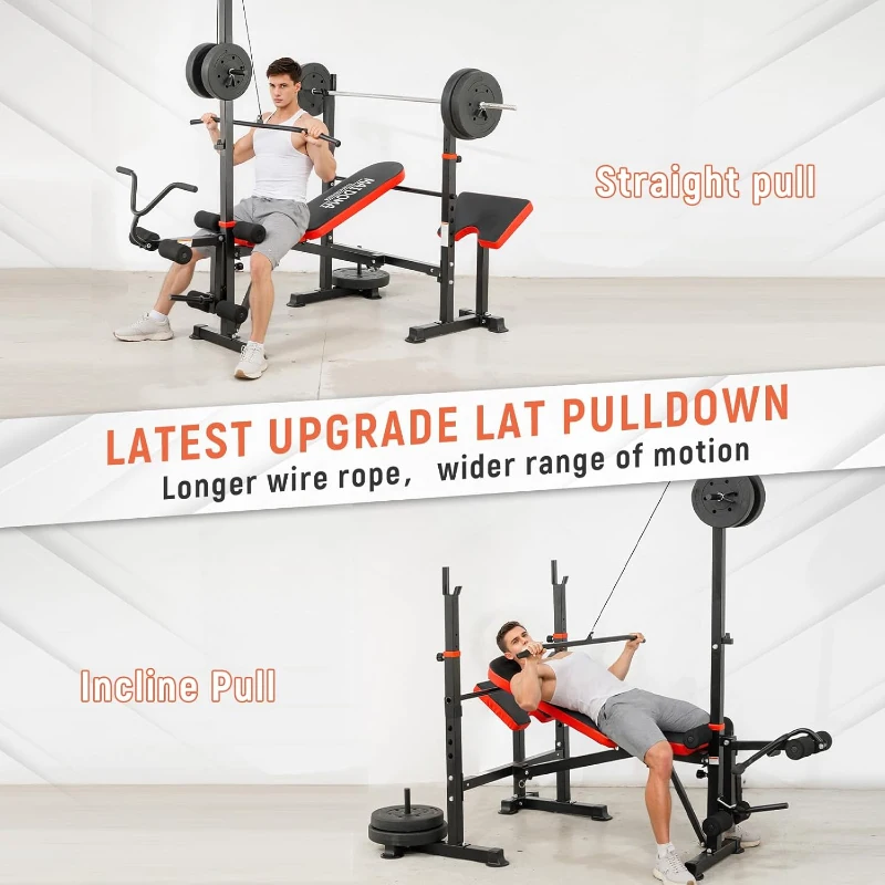 MAIDOMA 1500 lb 8-in-1 Olympic Weight Bench Set with Leg Extension/Curl, Preacher Pad, Barbell Rack & Safety Catches — Foldable Home Workout Bench (US Stock)