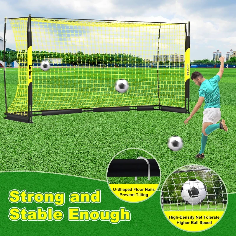 Collapsible Soccer Goal 12×6 ft / 16×7 ft – Portable Pop-Up Net with Carry Bag, 4 Ground Stakes & 12 Training Cones