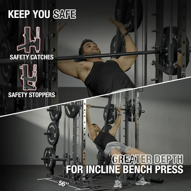 Mikolo M4 Smith Machine 2200 lb Squat Rack with Lat Pulldown, Cable Crossover & Leg Hold-Down Attachment