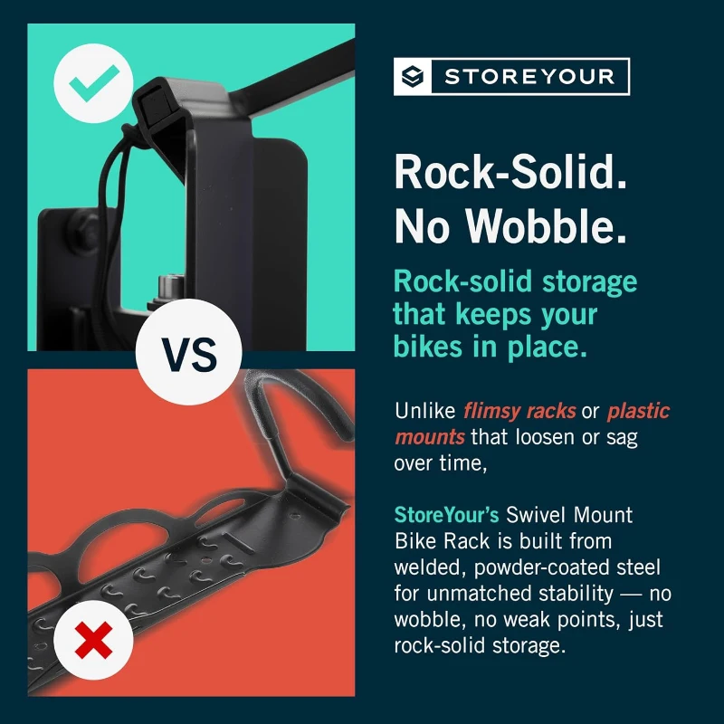 StoreYourBoard 120° Swivel Bike Rack – Vertical Wall-Mount Garage Hanger with Stopper, Space-Saving Mount for BMX & Kids' Bicycles