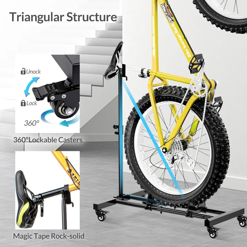 Freestanding Vertical Bike Stand - Adjustable Indoor Bicycle Floor Rack for Garages & Apartments, Supports Wheels up to 29""