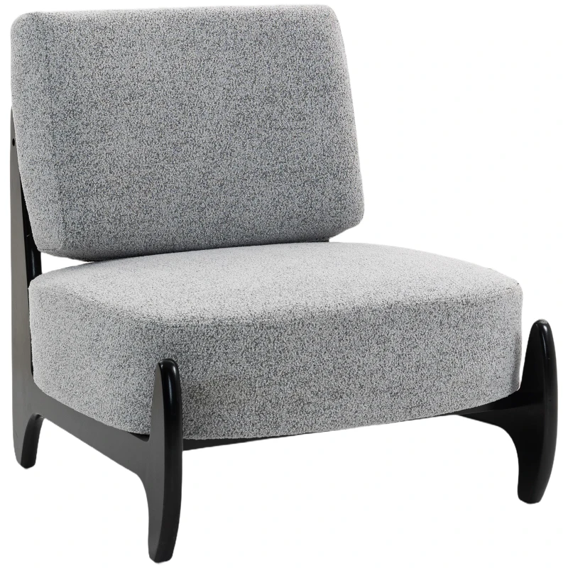 HOMCOM Accent Chair with Rubber Wood Frame, Wide Seat, Modern Chenille Bedroom Chair with Thick Cushion, Grey