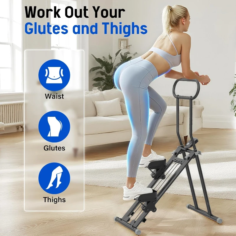 Foldable Vertical Climber Stair Stepper – Compact Home Cardio Machine with Adjustable Handle (46/48/50in) and Anti-Slip Pedals, Supports 310lbs