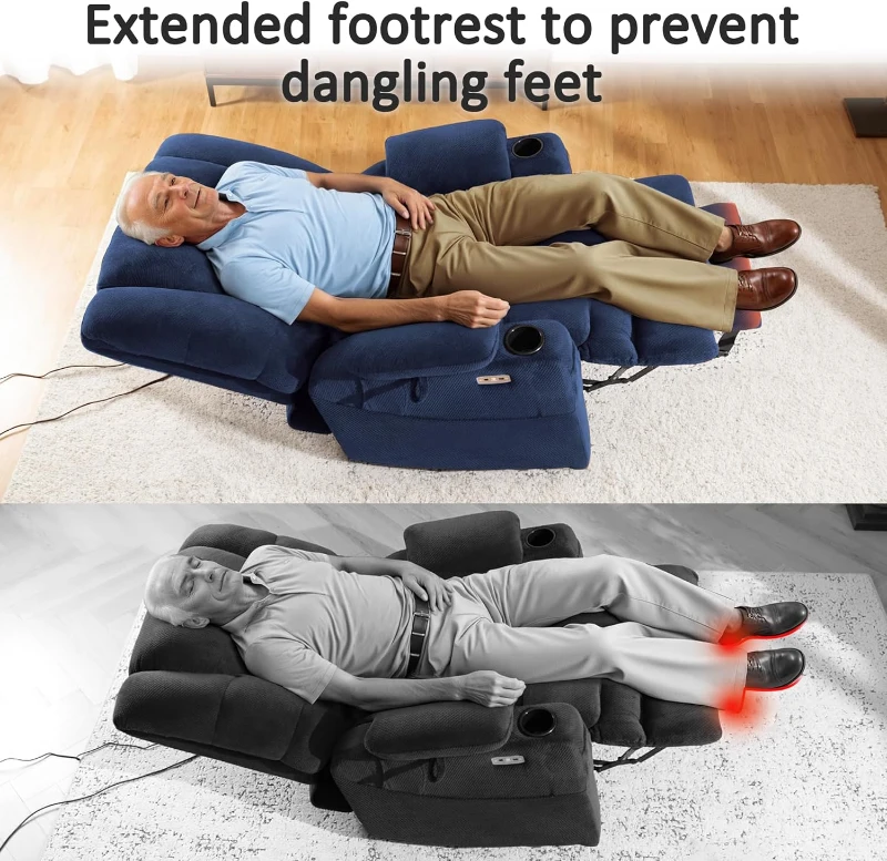 MCombo Large Triple-Motor Power Lift Recliner with Massage and Dual Heating, Adjustable Headrest for Tall Seniors, Fabric 7634 (Navy Blue, Large)