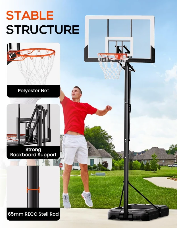 Mayfire Adjustable Kids Basketball Hoop — Portable Goal with Wheels, Height Adjustable (4.8–10 ft), 33"" Shatterproof Backboard, Ideal for Driveway or Backyard