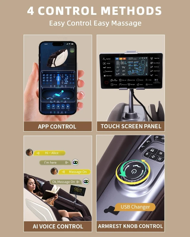 RelaxRelife Full-Body Zero Gravity Massage Chair – 4D Intelligent Shiatsu with Body Scan, SL-Track, Heated Back & Legs, AI Voice Control, Bluetooth Speaker, Airbags (Coffee)