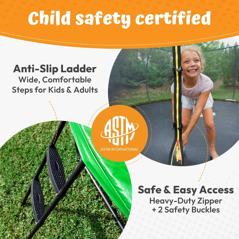 JUMPZYLLA Outdoor Trampoline Set with Enclosure & Ladder — 8FT/10FT/12FT/14FT/15FT/16FT | ASTM Approved | Anti-Rust Coating