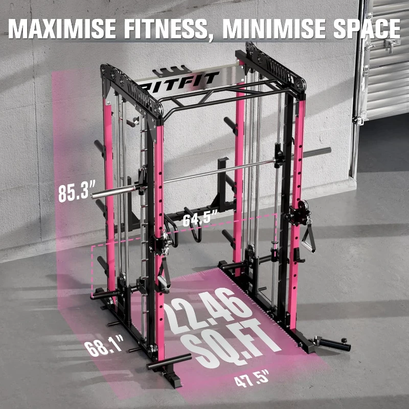 RitFit M1 / M1 Pro Smith Machine with Cable Crossover — Multifunctional Power Cage & Squat Rack for Home Gym, Includes Extensive Accessories and Storage