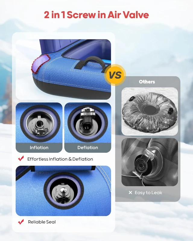 QPAU Heavy-Duty 2-Person Snow Sled with Reinforced Canvas Cover — 63.5"" x 33.5"" Inflatable Tube with Strong Handles, Family Winter Toboggan