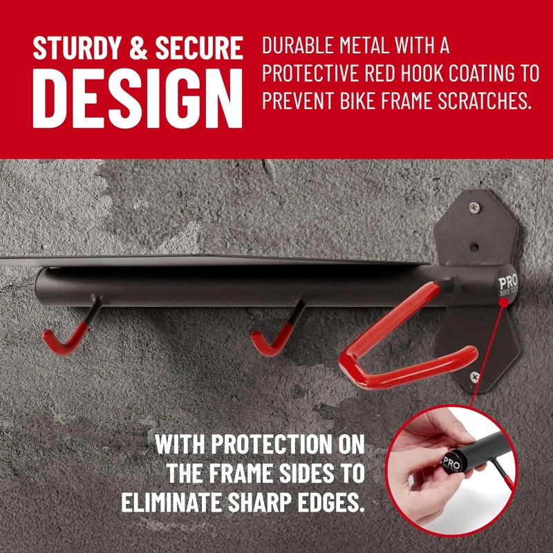 PRO BIKE TOOL Indoor Steel Bike Storage Rack — Compact Wall Mount Holder for Bicycles & Accessories, Black/Red