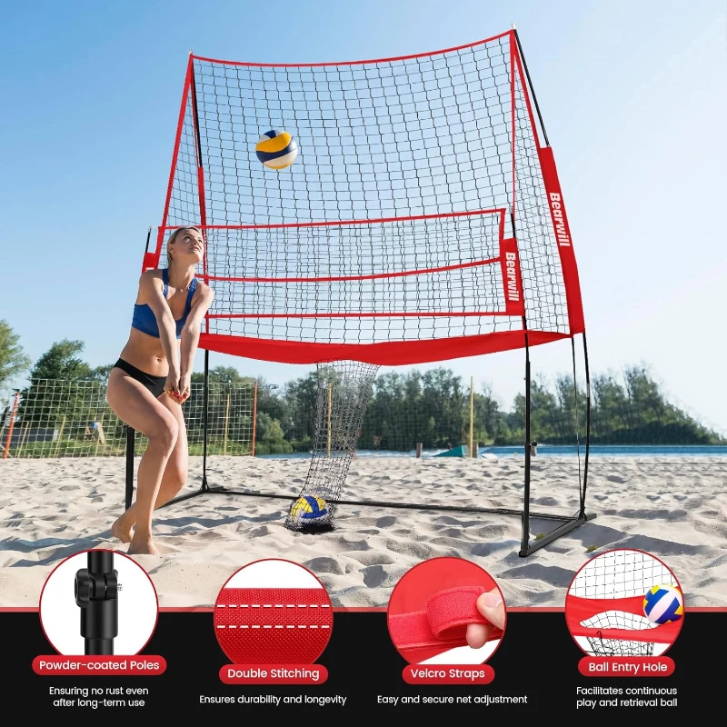 Bearwill Adjustable Volleyball Practice Net System — Portable Training Net for Backyard, Indoor & Outdoor Use