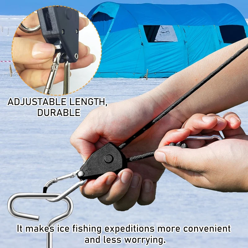 Universal Ice Anchor Tool Kit with 1/4"" Drill Adapter, Ice Fishing Tent Stakes, Rope Hangers & Auger Adapter for Securing Ice Shelters