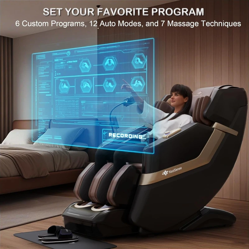 KZ-313 (2026) Full-Body Heated Jade Roller Massage Chair — Deep SL-Track Zero Gravity, 12 Auto Modes, 6 Custom Programs, Backlit Touchscreen, Voice Control & Wireless Charger