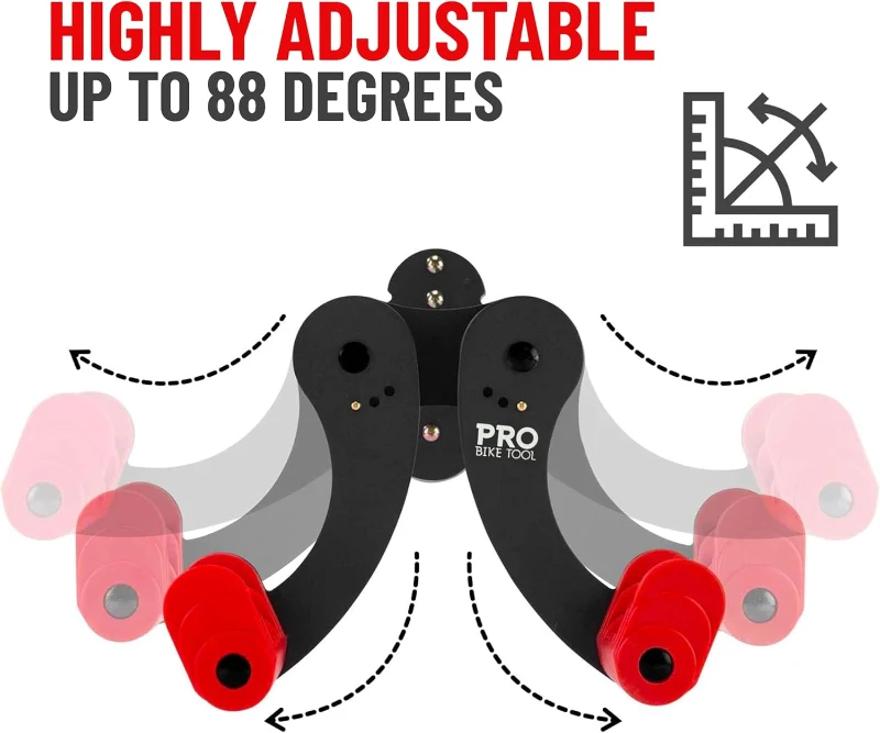 PRO BIKE TOOL Adjustable Horizontal Bike Wall Mounts (Set of 2) — Heavy-Duty Metal Arms, Space-Saving Garage Rack for Nearly Any Bike, Black/Red