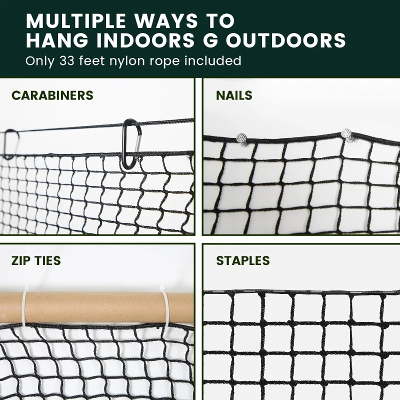 Sports Netting Practice Net with 33 ft Nylon Rope — Heavy-Duty Golf & Multi-Sport Hitting Net (Multiple Sizes)