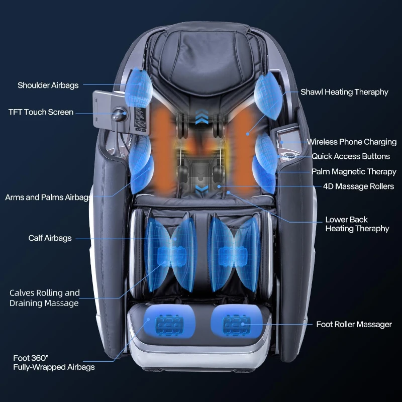 Alfine A710 Pro 2025 4D Massage Chair with iRest System — Full-Body Zero-Gravity Recliner, SL Track, Yoga Stretch, Health Detection, App Control, Electric Calfrest Extension (Mix)