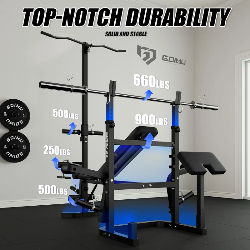 GOIMU Z3 9-in-1 Olympic Weight Bench Set with Leg Extension, Preacher Curl Pad & LAT Pulldown – 900 lb Capacity Strength Bench for Home Gym