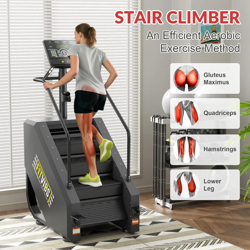 Fitvids Heavy-Duty Stair Stepper — Commercial-Grade Continuous Climber with LED Display, 15 Resistance Settings for Cardio & Leg Conditioning (Home Gym Ready)