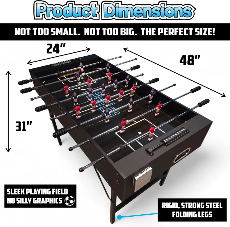 PartyLife 48"" Foosball Table with Folding Steel Legs, Optional LED Lighting, Smooth Play Surface