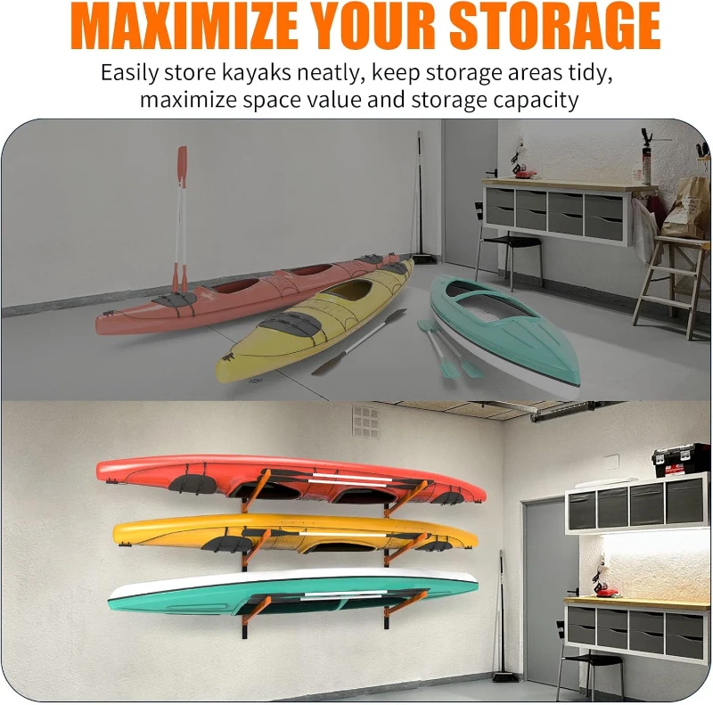 Adjustable Heavy-Duty Wall-Mount Kayak Rack — Indoor & Outdoor Storage Solution for Garages, Sheds and Docks (Space-Saver)