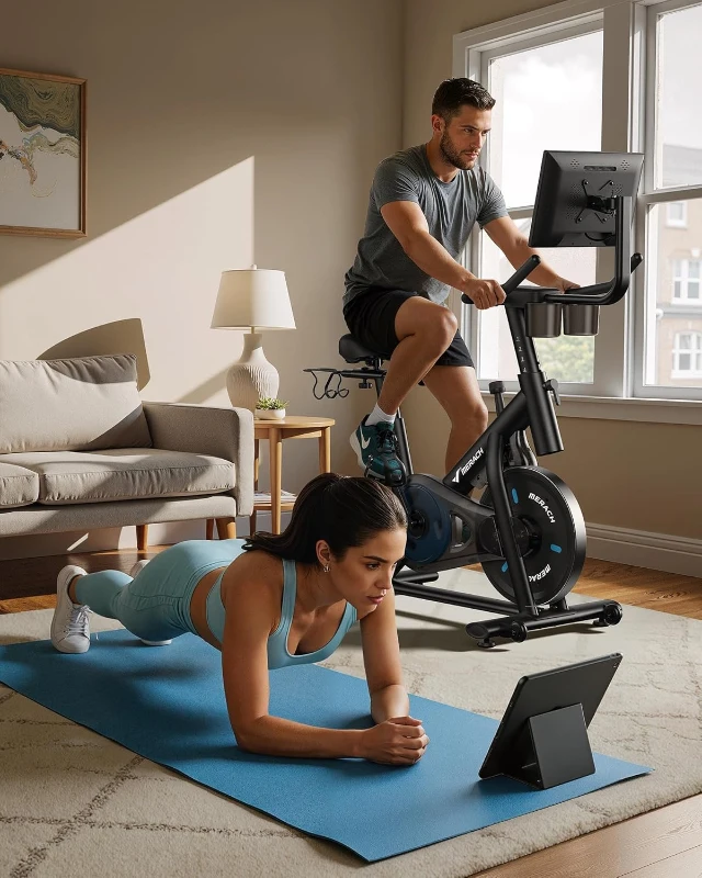 MERACH Indoor Cycling Bike with 15.6"" Full HD Screen, Magnetic Resistance, 300 lb Capacity, Tablet Mount & App-Based Fitness Courses