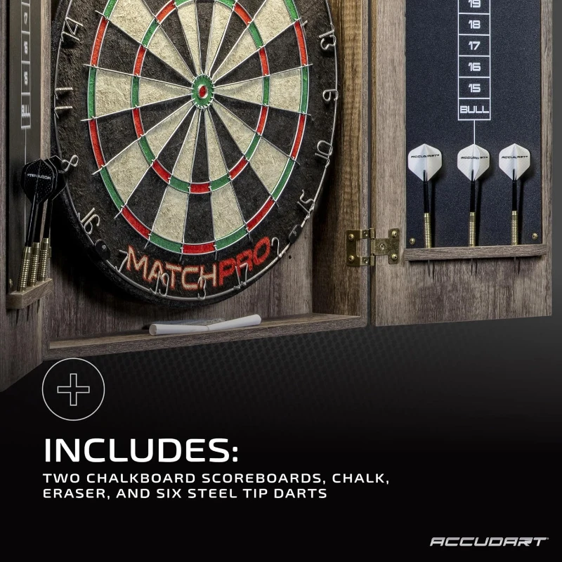 Accudart Match Pro Official 18"" Self-Healing Sisal Dartboard Cabinet Set with LED Lighting