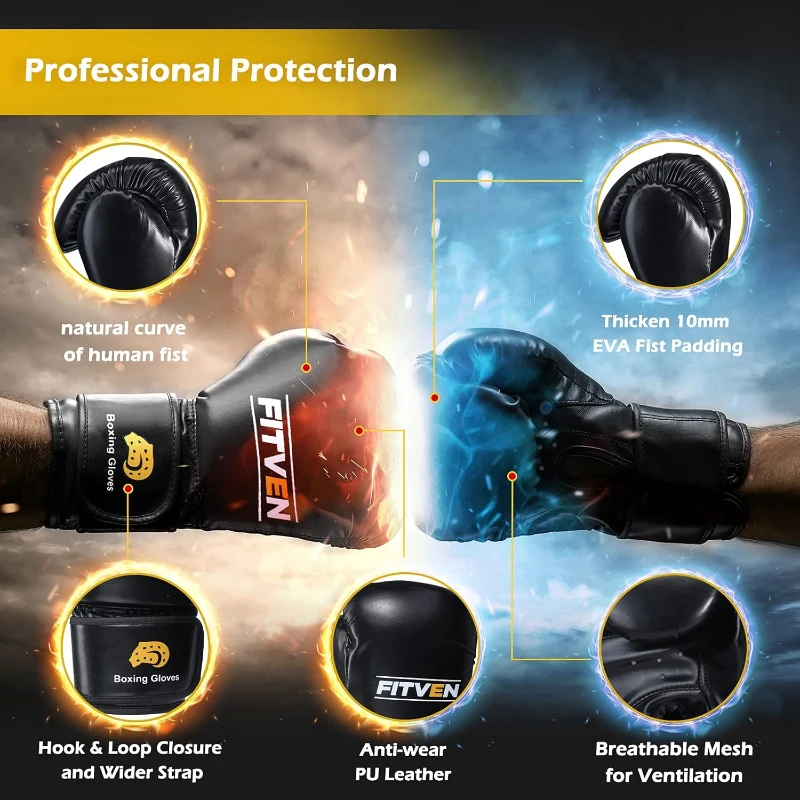 FITVEN Freestanding Kickboxing Bag with 12oz Gloves and Suction-Cup Base – Heavy-Duty Stand-Up Boxing Bag for Men