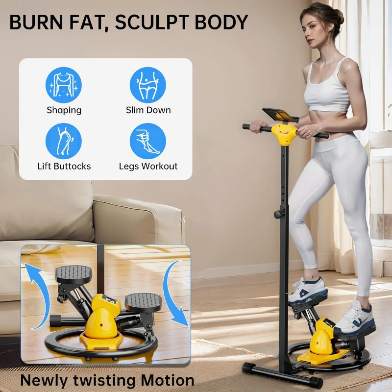 Twist Stepper Machine with Adjustable Handlebar and 360° Waist-Twist Function, Quiet Mini Stair Stepper with LCD and 300 lb Capacity