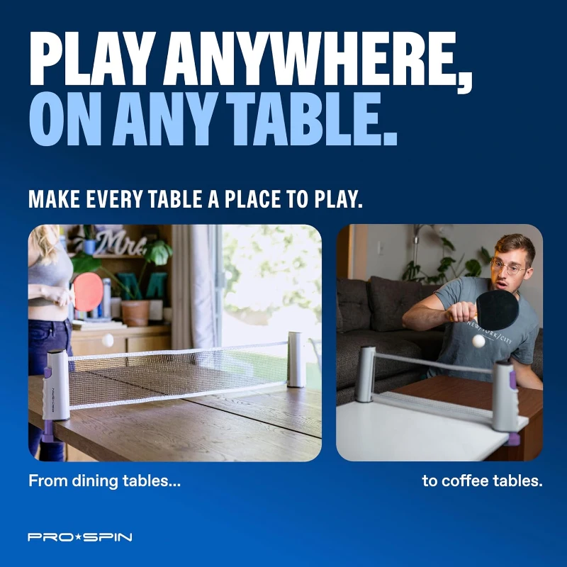 PRO-SPIN All-in-One Portable Ping Pong Set - Retractable 72"" Net for Any Table, 4 Paddles, 6 Balls and Carry Case - Family-Friendly Table Tennis Gift