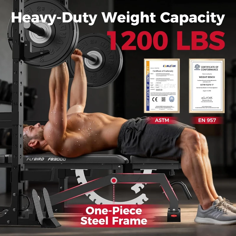 FLYBIRD Strength Training Bench — Adjustable, Foldable Space-Saving Weight Bench for Home Gym (Vertical Storage)