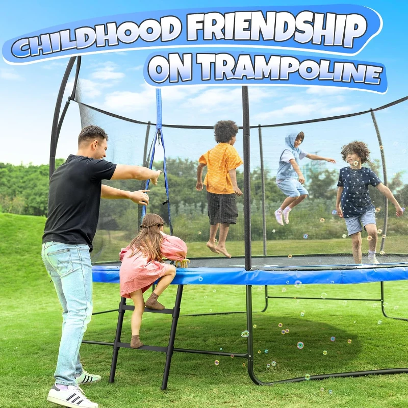 BCAN 8FT–16FT Outdoor Recreational Trampoline with Safety Enclosure and Ladder, ASTM F381-16 Certified, Durable Family Trampoline