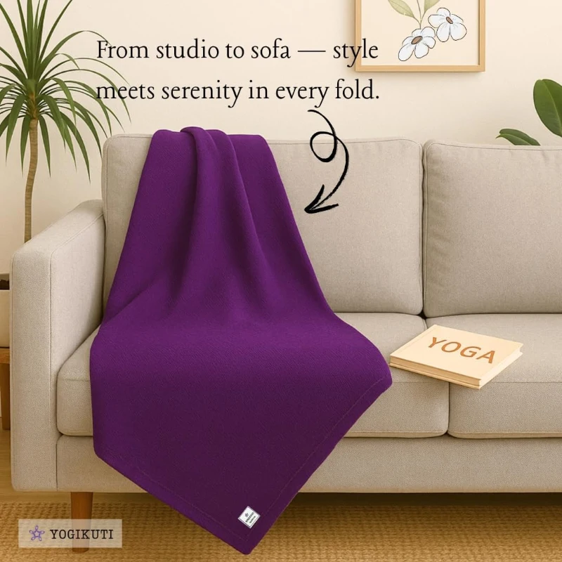 Yogikuti Iyengar Thick Handwoven Cotton Yoga Blanket Set of Two – Premium Support for Restorative Yoga, Meditation & Pranayama (Purple)