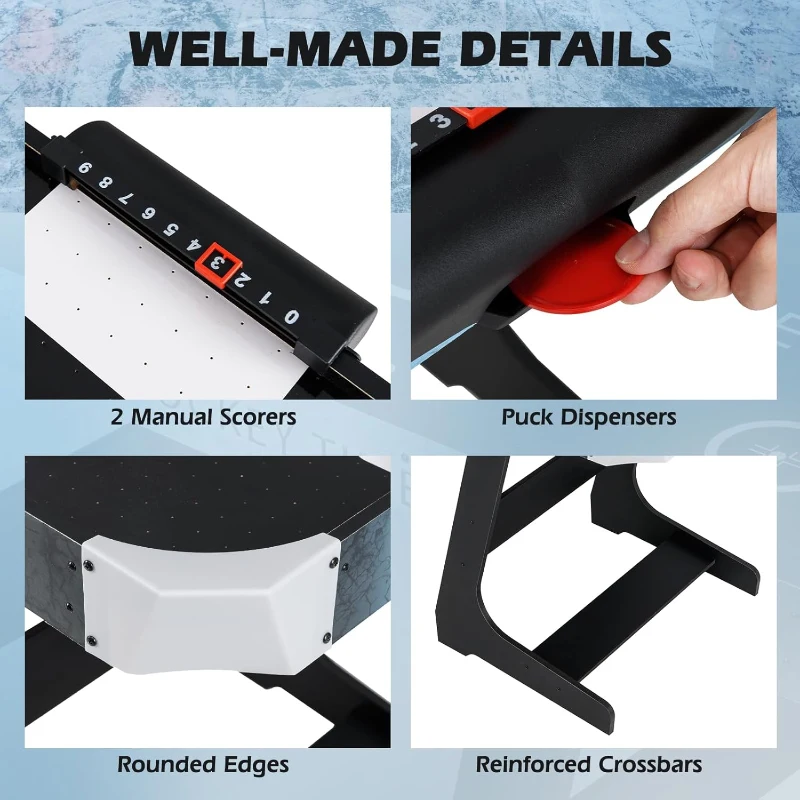 GYMAX 56"" Fold-Up Air Hockey Table — Arcade Style with Powerful 12V Motor, LED Digital Scoreboard, 2 Pushers & 2 Pucks — For Home, Game Room & Office