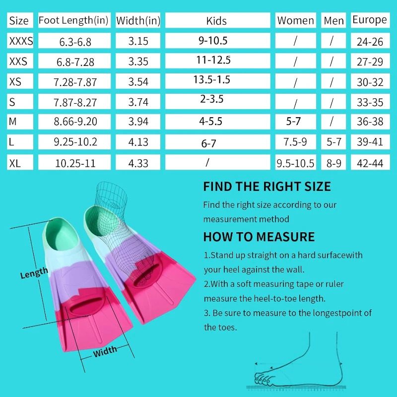 Kids Short Swim Fins — Comfortable Training Flippers for Lap Swimming, Children, Girls & Boys, Beginners